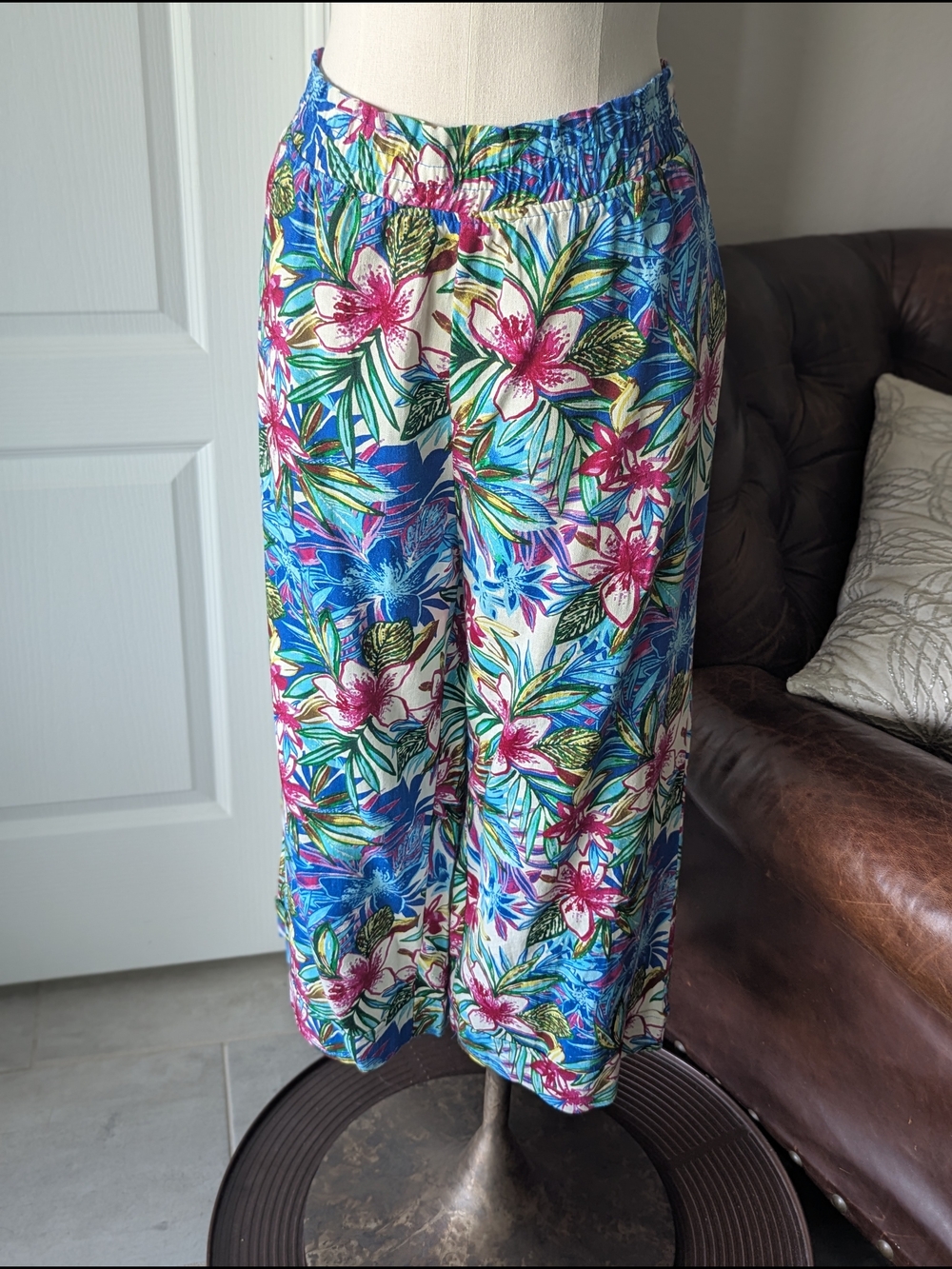 Caribbean Joe Tropical Floral Wide-Leg Pants - Blue, Pink, Green